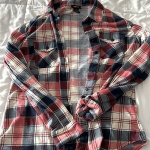 Rue 21 Red, White, and Blue Flannel Button Up, Size Medium